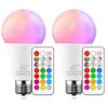 ILC Color Changing LED Light Bulbs, 70W Equivalent, 2700K Warm White A19 E26 Screw Edison Base RGBW Dimmable - 12 Color Choices - Timing Infrared Remote Control Included (2 Pack)
