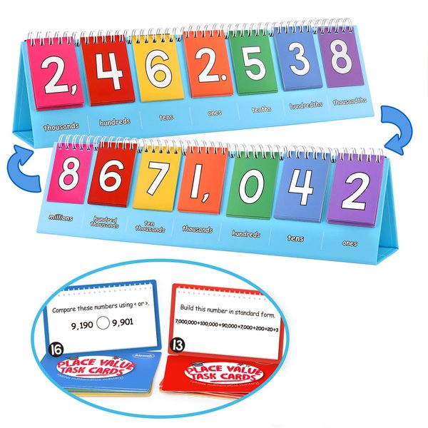 Aizweb Student Place Value Flip Chart,Math Manipulatives,Double-Sided with Whole Number & Decimals,1st 2nd 3rd Grade Classroom Must Haves,Homeschool Teacher Back to School Supplies Teaching Essentials