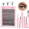 PITHER DIY Lash Extension Kit, Eyelash Extension Kit 280PCS 40D Mix 9-16mm Individual Lash Clusters Kit with Applicator Bond and Seal Lash Glue Lash Extension Remover Tweezer
