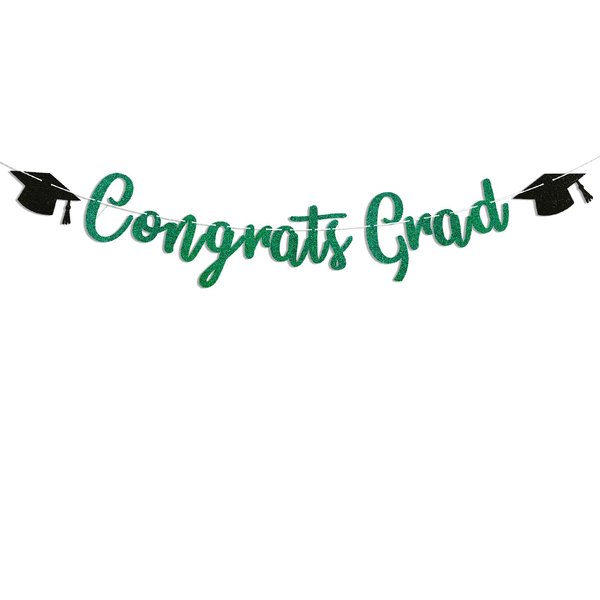 2024 Graduation Party Decorations - Congrats Grad Banner in Glitter Green, Class of 2024 Graduation Party Decorations, Congratulations Bunting Banner, 2024 Graduation Celebration Party