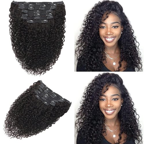 Jiarosi Jerry Curly Clip in Hair Extensions Real Human Hair 14 Inch 3B 3C Curly Hair Clip in Extensions 7Pcs with 24 Clips Real Brazilian Clip Ins Hair for Black Women for Beginner Blend Well Natural