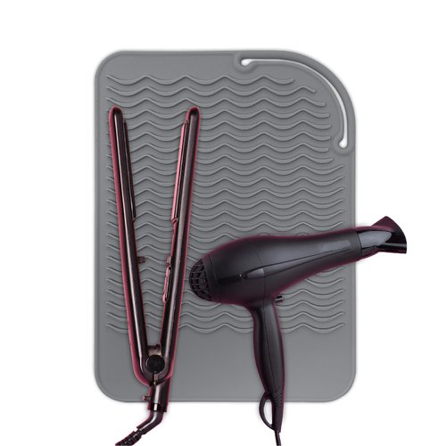 Silicone Hair Tool Holder & Heat Mat - Heat Resistant Mat for Hair Tools, Flat Iron, Curling Iron, Anti Heat Pad for Hair Straighteners - Professional Soft Rubber Pad & Flat Iron Cover