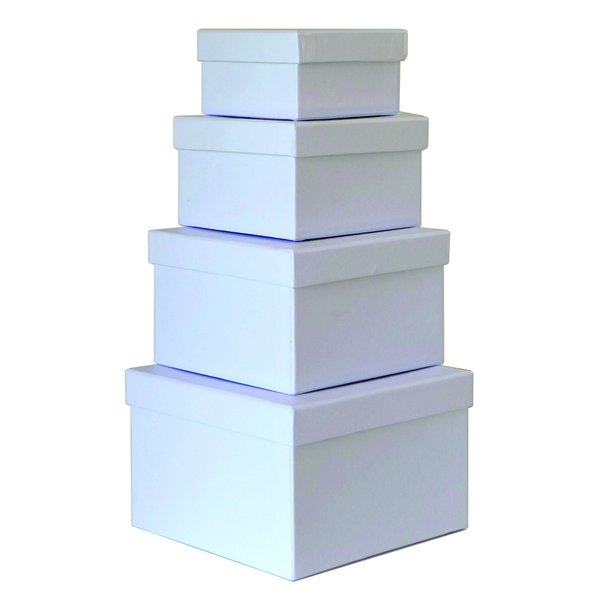 Cypress Lane Square Rigid Gift Boxes, a Nested Set of 4, 3.5x3.5x2 to 6x6x4 inches (White)