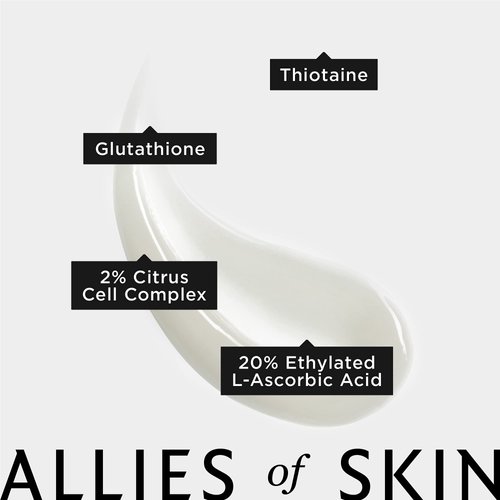 Allies of Skin 20% Vitamin C Brighten + Firm Serum: 20% Ethylated L-Ascorbic Acid + Orange Extract Complex with Glutathione. Firms & Intensely Brightens. For Smooth, Elastic Skin 1 oz / 30 ml