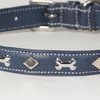 Medium Soft Blue Napa Leather Padded Decorated Azzurro Dog Collar - Fits 14" - 18" Neck Size