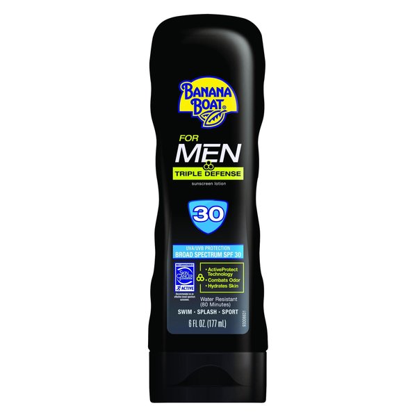 Banana Boat Sunscreen for Men Triple Defense Broad Spectrum Sun Care Sunscreen Lotion - SPF 30, 6 Ounce