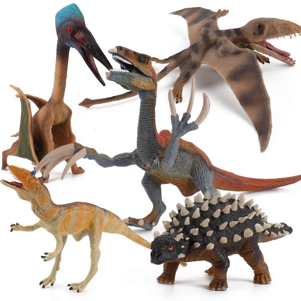 5 PCS Dinosaur Model Action Figures Simulation Realistic Pterosaur Saichania Therizinosaurus Playset Cognitive Toy Party Favors Decor for Kid Boys Girls Toddlers 5 6 7 8 Years Old