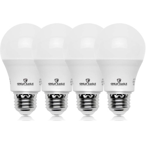 Great Eagle A19 LED Light Bulb, 9W (60W Equivalent), UL Listed, 2700K Warm White, dimmable, Standard Replacement (4 Pack)