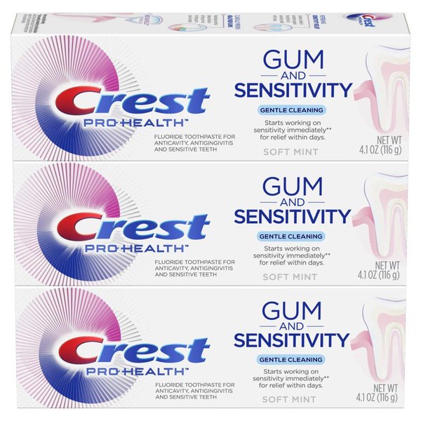 Crest Pro-Health Gum and Sensitivity, Sensitive Toothpaste (Gentle Cleaning) (Pack of 3), 4.1 oz