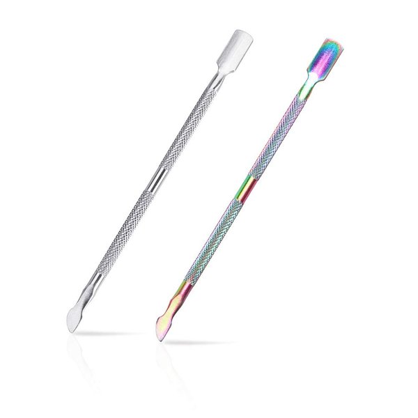 FULINJOY 2PCS Cuticle Pusher and Cutter, Stainless Steel Dual Head Cutter and Trimmer Manicure and Pedicure Tool for Fingernails and Toenails