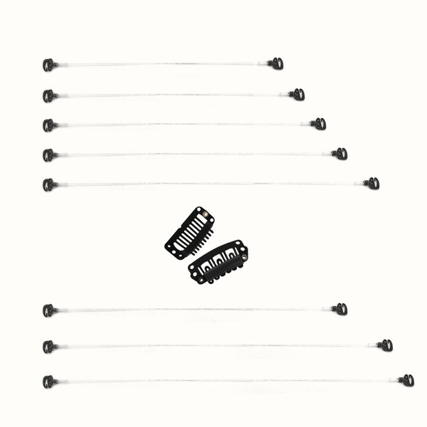 DOORES Black Invisible Elastic Wire for Wire Hair Extensions 3pcs 18.5cm 20.5cm 25.5cm Secret Adjustable Fish Line with 2 Stainless Steel Clips