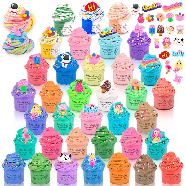 Butter Slime Kit 36 Pack, Mini Slime Set with Charms for Kids Party Favors,Stocking Fillers,Gifts, Stress Relief Toy for Girls and Boys