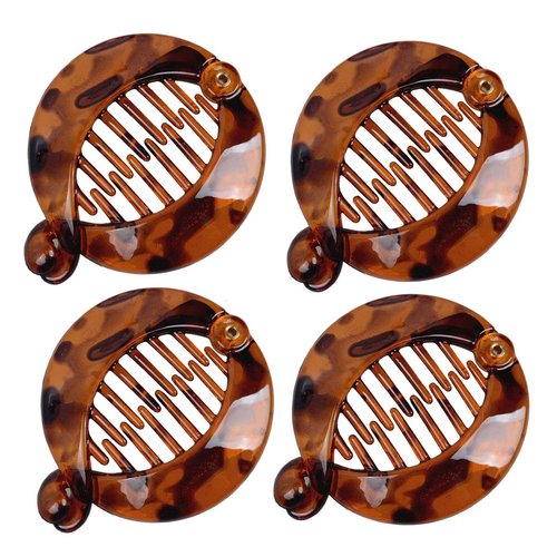 4 PCS French Small Round Banana Combs Vintage Side Combs Hair Clip for Hair Barrette Comb Ponytail Holder Accessories (Deep coffee)
