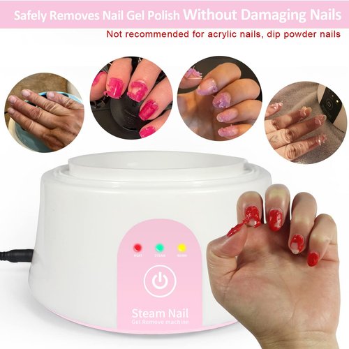 Steam Remover Steam Nail Polish Remover Machine Gel Nail Steamer, Remove Nail Gel Polish Safely without Damaging Nail Bed, Pink