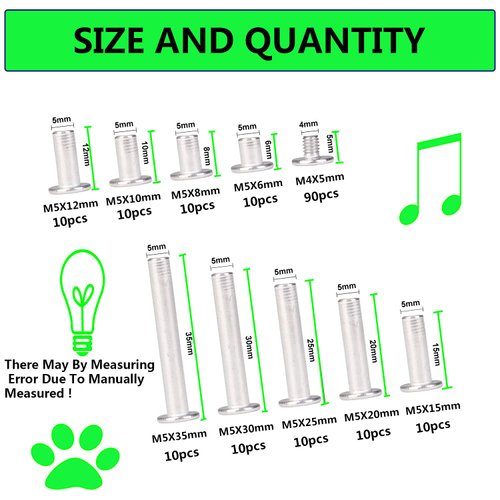 Chicago Binding Screws Posts Assorted Kit,Hincell 90Sets 9 Sizes 304 Stainless Steel Phillips Chicago Binding Post Screw Kit for Scrapbook Photo Albums Extension Posts and Screws Craft Bookbinding