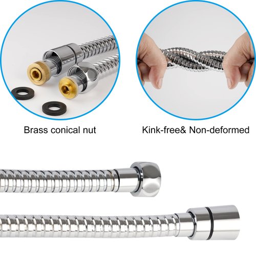 Hibbent All Metal Shower Hose 90 inch (7.5 ft) Bathroom Handheld Shower Head Hose 2.3 meters Extension Replacement Part with Brass Fittings Made of Stainless Steel -Polished Chrome Finish