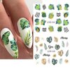 12pcs Green Leaf Nail Stickers - Diowino Water Transfer Nail Art Stickers Tropical Rain Forest Leave Series Nail Decals Nail Accessories for Acrylic Nails Women Girls