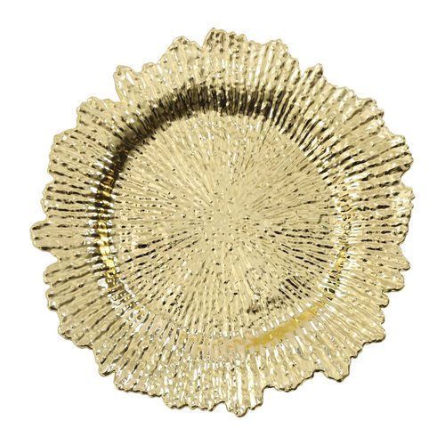 24 Pcs Plastic Charger Plates, 12.99 Inch Gold Dinner Plates Coral Reef Shaped rim Acrylic Charger Plate Wedding Elegan Reusable for Wedding Party Dinner Table Events Decoration Food Serving - Gold