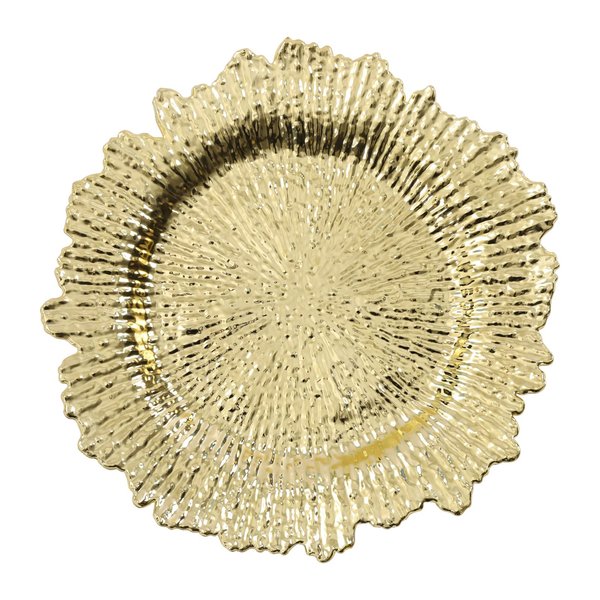 24 Pcs Plastic Charger Plates, 12.99 Inch Gold Dinner Plates Coral Reef Shaped rim Acrylic Charger Plate Wedding Elegan Reusable for Wedding Party Dinner Table Events Decoration Food Serving - Gold
