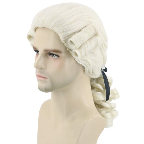Topcosplay Mens Wig for Colonial Historical Judge Costumes Wig Beige Halloween Cosplay Wigs