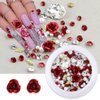 2 Boxes Flower Nail Charms 3D Rose Metal Aluminum Flower Nail Rhinestones Shiny Nail Gems Diamonds Pink Red Rose Nail Art Charms Pearl Nail Jewelry for Acrylic Nails DIY Valentines Nail Decoration
