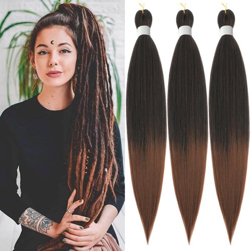 1b/30 Pre stretched Braiding Hair, 26 Inches Kanekalon Box Braids Hair Extensions, 3 Packs Yaki Texture Braiding Hair Pre stretched