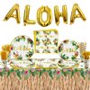 Luau Party Decorations, Hawaiian Party Decorations Aloha Party Supplies with Plates, Grass Skirt Tablecloth, Napkins, Cups, Aloha Balloon for Summer Beach Party Hawaii Luau Party