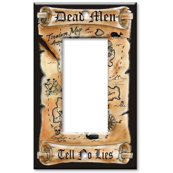 Art Plates - Single Gang Rocker OVERSIZE Switch Plate - OVER SIZE Decorative Metal Wall Plate - Treasure Map - (Made in USA)