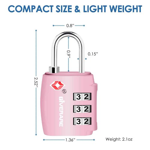 2 Pack TSA Approved Travel Luggage Locks, Combination Lock Alloy Body, Keyless 3-Digit Padlocks, Travel Sentry Accepted Compatible Padlock for Gym Locker, Golf Bag Case, Backpack, Black-by GIVERARE