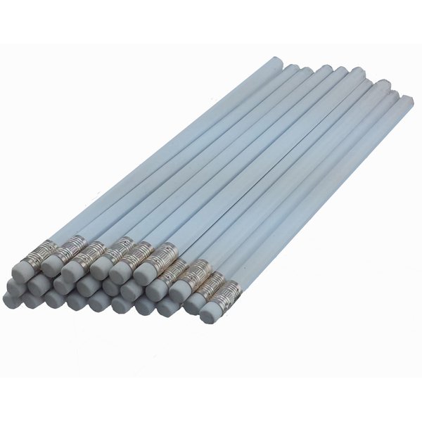 ezpencils - White Barrel Pencils with White Eraser and Silver Ferrule - 36 pkg - Non-Smudge Eraser - # 2 HB Lead - Unsharpened - Non-Branded