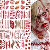 VANTATY 215+ PCS 30 Sheets 3D Fake Scars Tattoo Temporary Halloween Makeup Kit, Fake Stitches Tattoos Cut Scary Face Wound Blood Chucky Scars Tatoos For Kids Women Men Boys Girls Zombie Sticker