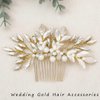 Unicra Bride Wedding Gold Leaf Hair Comb Crtstal Bridal Headpiece Bridesmaids Pearls Hair Accessories for Women and Girls (Gold)