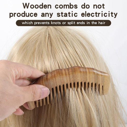 AOZUO Wooden Comb, Natural Sandalwood Wide Tooth Combs Handmade Anti-Static Wood Comb Wood Massage Comb Prevents Static Styling Detangling Tool for Women Girls Straight Curly Thick Wavy Hair