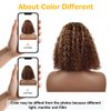 RQY Highlight Curly Bob Wig Human Hair Short Curly Blonde Brown Human Hair Wig(10inch) 4x4 Glueless Lace Front Wigs Human Hair Honey Blonde Brown Ombre Human Hair Wigs for Black Women 150% Density