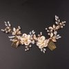 Teyglen Wedding Gold Rhinestones Hair Comb Dainty Flower Leaf Crystal Pearls Hair Comb Bridal Headband Hair Accessories Crystals Bridal Side Hair Comb Hair Pieces for Women Bride Girls (Gold)
