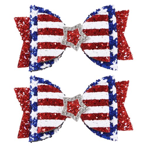 Melyde Independence Day Hair Clips 4th of July Glitter Hair Bow Clips Patriotic American Flag Hair Accessories with Star for Kids Girls