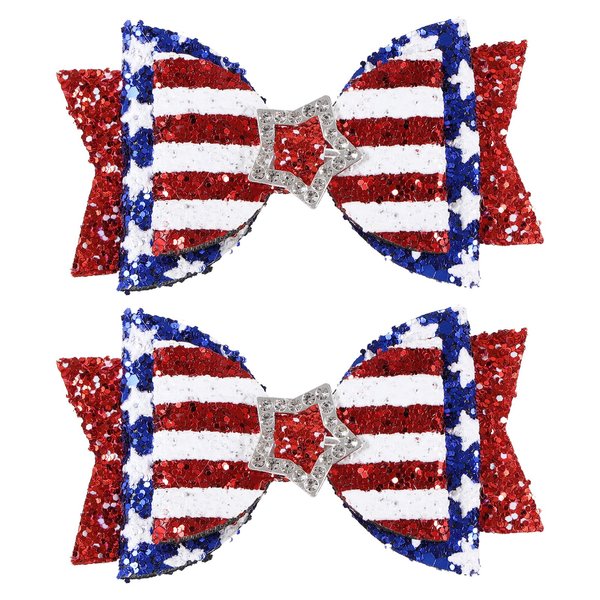 Melyde Independence Day Hair Clips 4th of July Glitter Hair Bow Clips Patriotic American Flag Hair Accessories with Star for Kids Girls