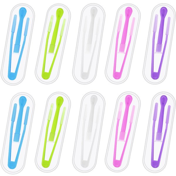JUNEBRUSHS 10 Pack Colorful Contact Lens Remover and Inserter Tool Case Set,Portable Contact Tweezers with Soft Tip,Contact Applicator for Soft Hard Contact Lense