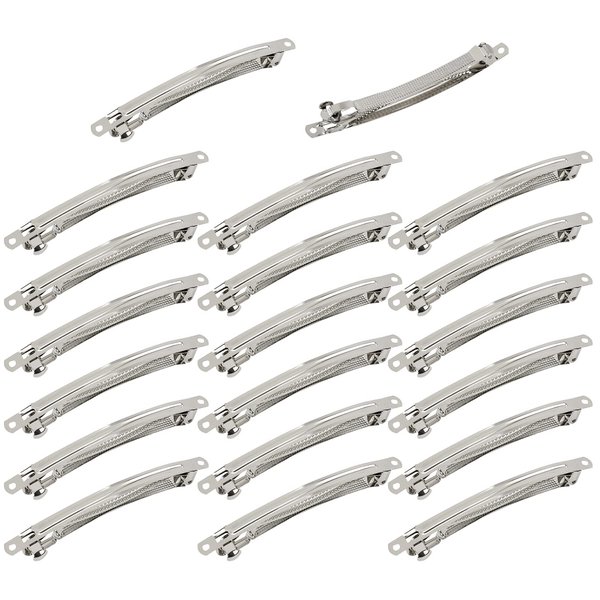 Cinaci 20 Pack 2.4 Inch / 3 Inch/ 4 Inch Blank Silver Metal DIY Craft French Barrettes Snap Hair Clips Pins for Women Girls Hair Accessories (4 Inch)