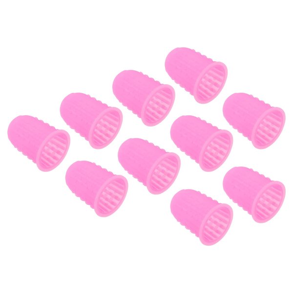 PATIKIL 0.59 Inch Rubber Finger Tips, 10 Pack Silicone Thumb Fingertip Protector Covers Guard Pads Thimble for Office Counting Sorting Sewing, Pink Small Size