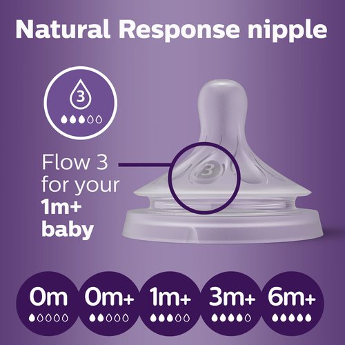 Philips AVENT Natural Response Baby Bottle Nipples Flow 3, 1M+, 4pk, SCY963/04