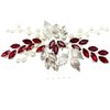 Bride Wedding Hair Comb Crystal Rhinestone Pearls Silver Leaf Hair Piece Accessories for Women Girls Homecoming Party (Wine Red)