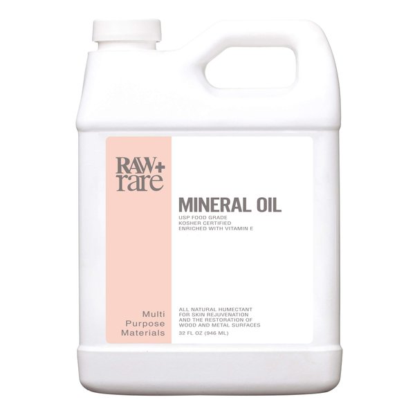 Raw Plus Rare Vegan Food Grade Mineral Oil, Safe for Wood Cutting Board, Butcher Block, Bamboo Cutting Board, and Knife Blade Oil, Cast Iron Tools Conditioner 32 oz