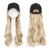 SEGO Baseball Cap with Hair Extensions for Women Adjustable Hat with Hair Attached Synthetic Long Wavy Wig with Black Hat Stylable for Pigtail Ponytail 16 Inch Sandy Blonde&Bleach Blonde 290g