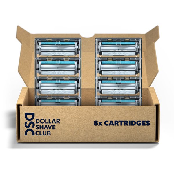 Dollar Shave Club | 4-Blade Razor Refill Cartridges, 8 Count | Precision Cut Stainless Steel , Great For Longer Hair and Hard to Shave Spots, Optimally Spaced For Easy Rinsing, Silver/Blue