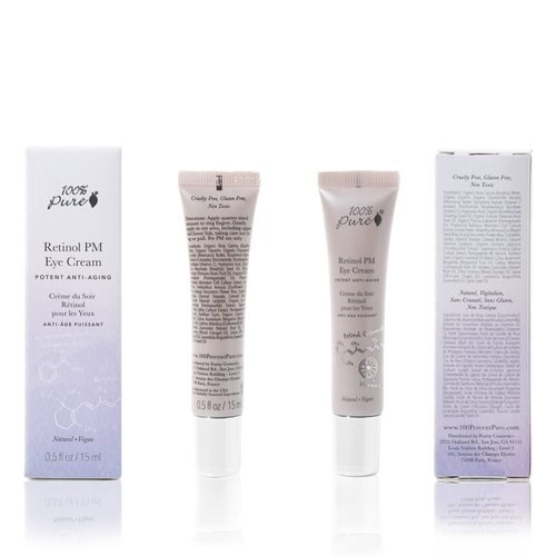 100% PURE Retinol Eye PM Cream, Anti-Aging Eye Cream for Wrinkles, Pure Retinol Cream, Wrinkle Cream Promotes Collagen (0.5 oz)