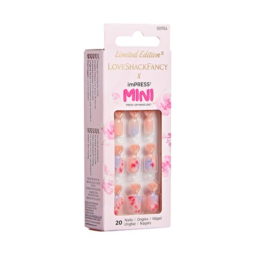 KISS LoveShackFancy x imPRESS Mini Press-On Manicure Limited Edition, Style "Sunkissed Peach" Kids Square Pink Press-On Nails, Includes Mini Nail File & 20 Kid Sized Fake Nails