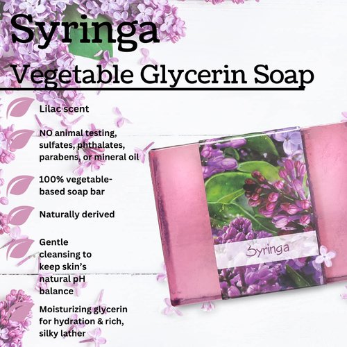 Nabila K Vegetable Glycerin Bar Soap, for Body, Face, and Hands, Syringa, Single Bar, 4.5oz/127.5g each.