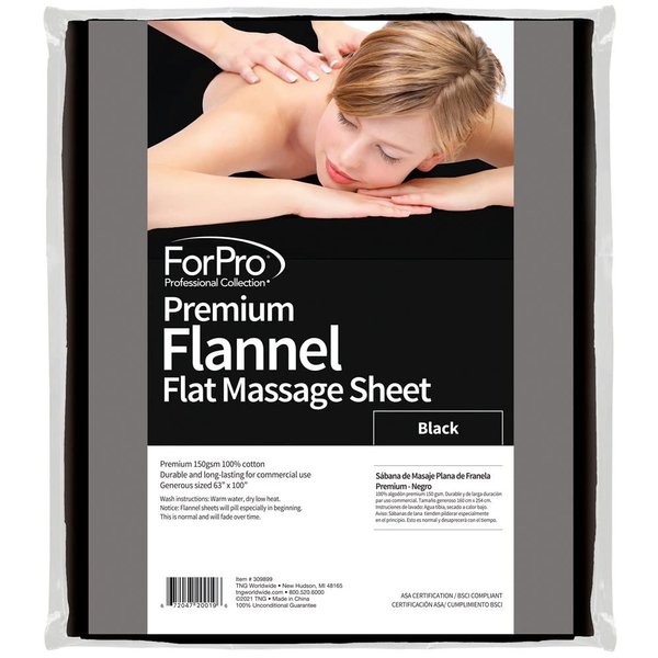 ForPro Professional Collection Premium Flannel Flat Sheet for Massage Tables, Ultra-Light, Stain and Wrinkle-Resistant, 63" W x 100" L, Black