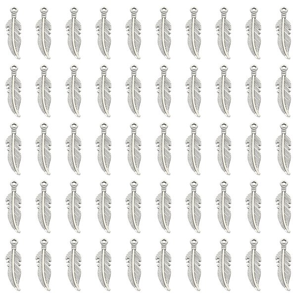 PATIKIL Feather Charm, 50Pcs Mini Feather Pendant Charm Bulk Metal DIY Dream Catcher for Jewelry Making Bracelets Earrings Necklace Crafts Keychain, Silver Tone